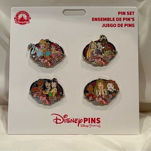Disney Parks X 12 Disney Princesses 4 Pin Set Belle Ariel Tiana Moana NWT 👑 - Picture 1 of 5